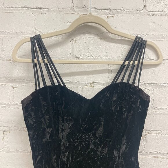 Vintage Crushed Velvet Black Dress Small - Picture 2 of 6